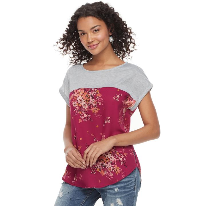 Juniors' Rewind Mixed Print Top, Teens, Size: Xs, Dark Red