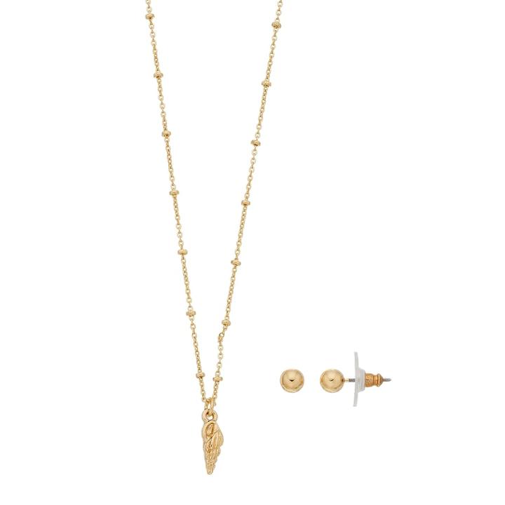 Lc Lauren Conrad Spiral Seashell Pendant Necklace & Stud Earring Set, Women's, Gold