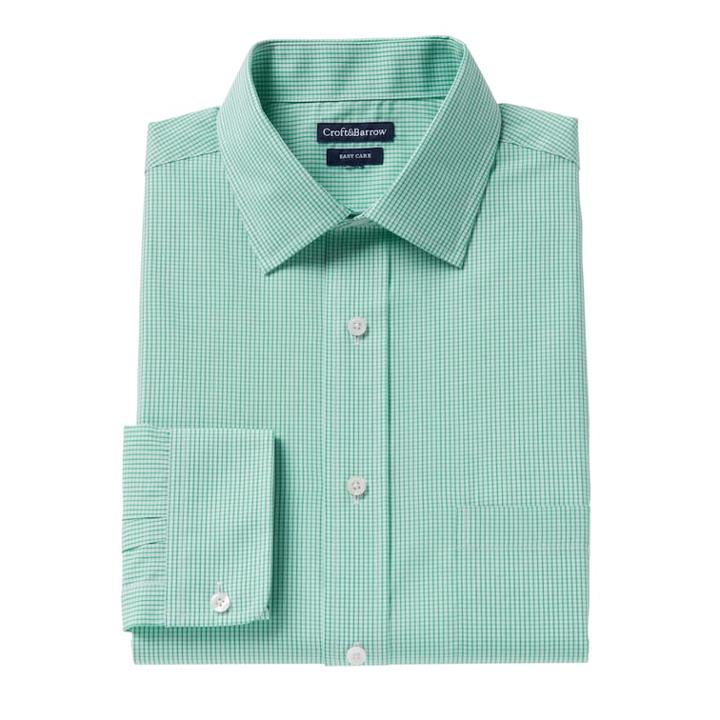 Men's Croft & Barrow&reg; Slim-fit Easy Care Spread-collar Dress Shirt, Size: 17-32/33, Green
