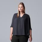 Plus Size Simply Vera Vera Wang Pintuck Top, Women's, Size: 3xl, Grey