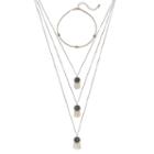 Mudd&reg; Cord Choker & Layered Medallion Fringe Necklace Set, Women's, Silver