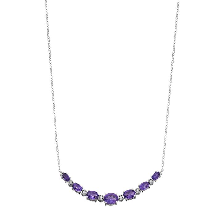 Sterling Silver Cubic Zirconia & Purple Amethyst Oval Necklace, Women's
