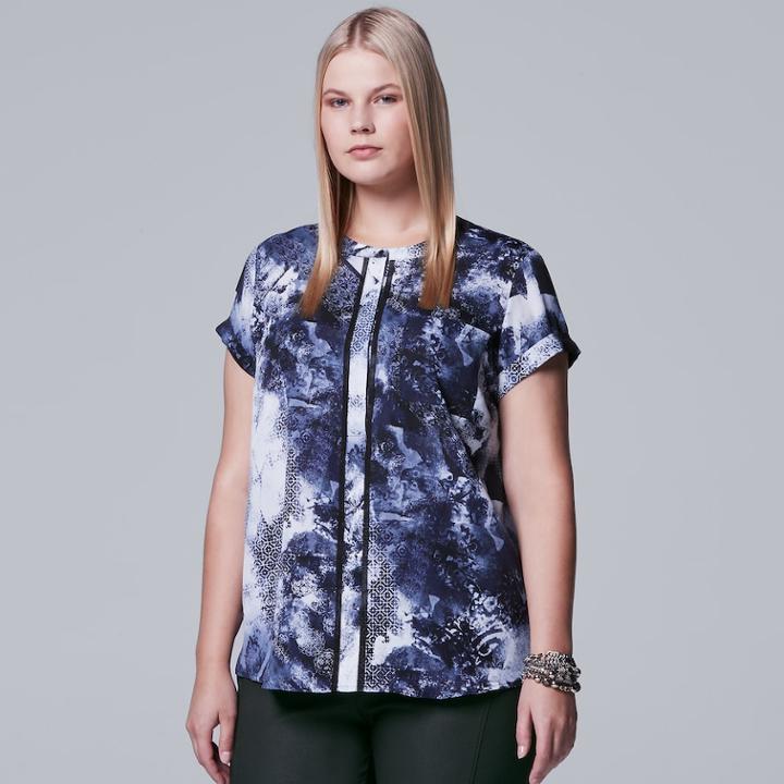 Plus Size Simply Vera Vera Wang Essential Popover Top, Women's, Size: 2xl, Dark Blue