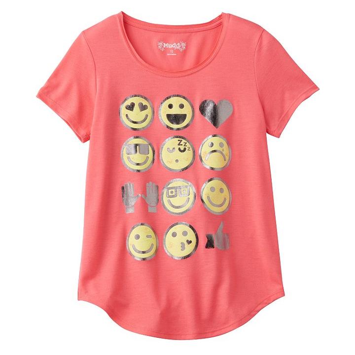 Girls 7-16 & Plus Size Mudd&reg; Raw Edge Scoopneck Shiny Graphic Tee, Girl's, Size: 16, Lt Orange