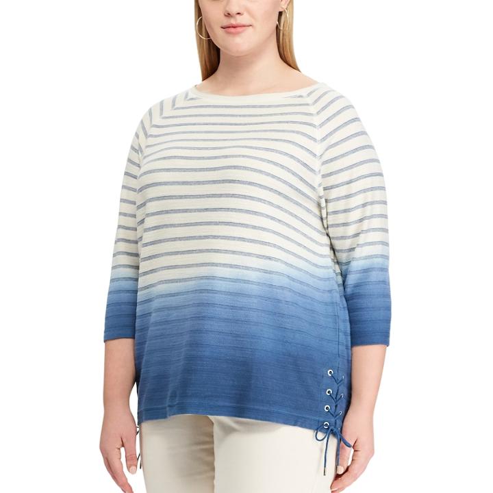 Plus Size Chaps Stripe Lace-up Top, Women's, Size: 2xl, Blue (navy)