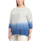 Plus Size Chaps Stripe Lace-up Top, Women's, Size: 2xl, Blue (navy)