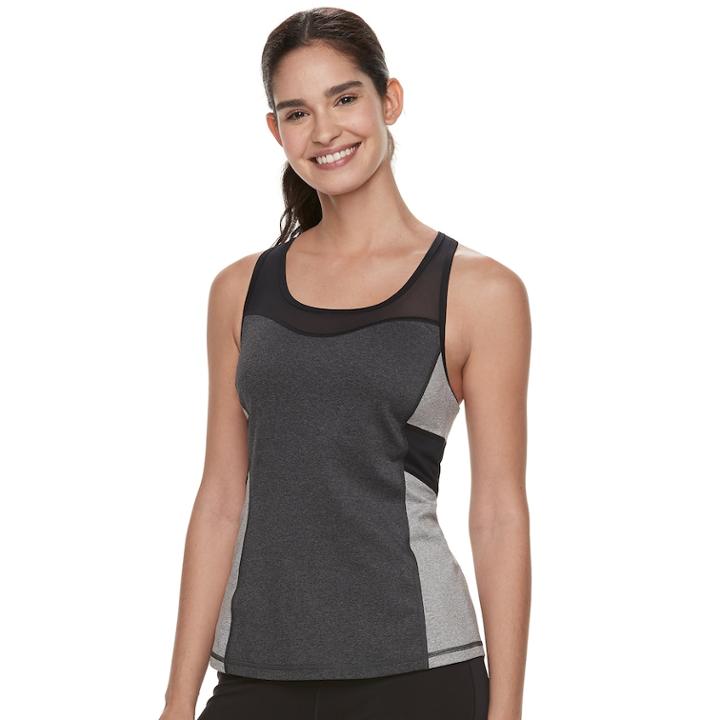Women's Fila Sport&reg; Blocked Mesh Racerback Tank, Size: Medium, Dark Grey