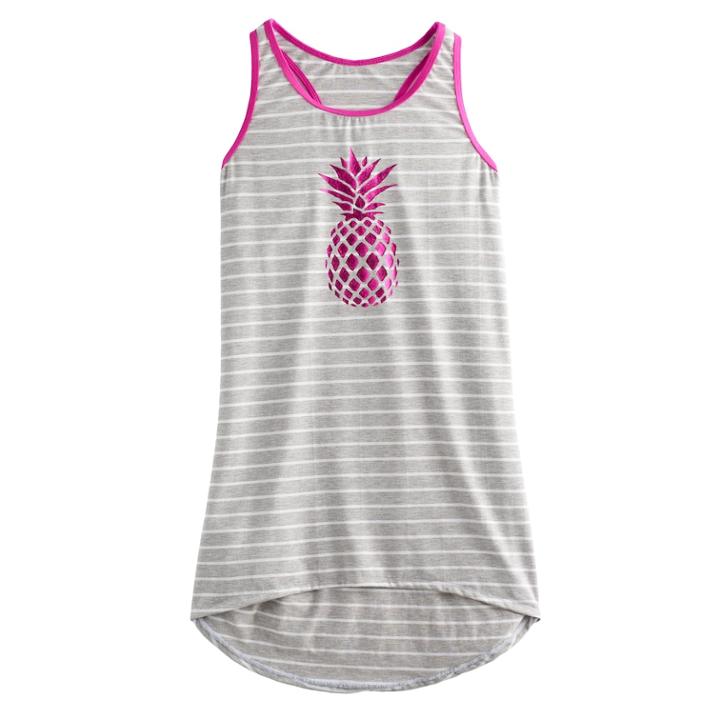 Girls 7-16 So&reg; Pineapple Striped Cover-up Tank Top, Size: 12, Grey
