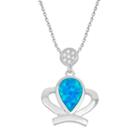 Lab-created Blue Opal & Cubic Zirconia Sterling Silver Crown Pendant Necklace, Women's, Size: 18