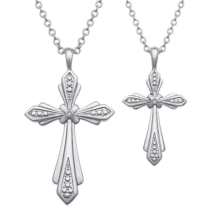 Crystal Mother & Daughter Sentimental Cross Pendant Set, Women's, Size: 16, Grey