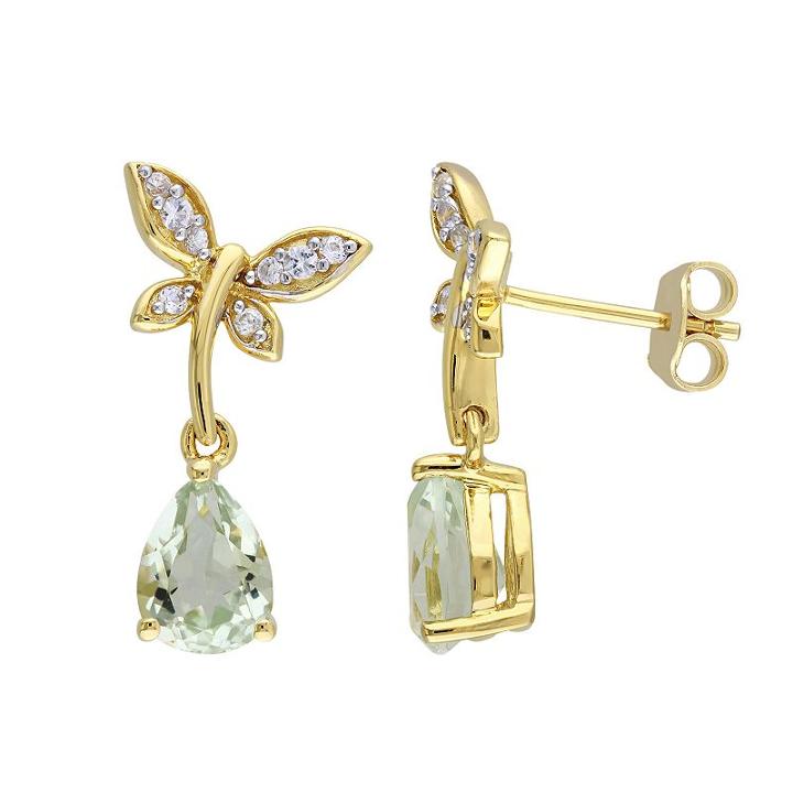 Laura Ashley Yellow Sterling Silver Amethyst & White Sapphire Dragonfly Drop Earrings, Women's, Green