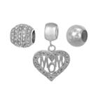 Individuality Beads Sterling Silver Crystal Mom Heart Charm And Bead Set, Women's, Multicolor