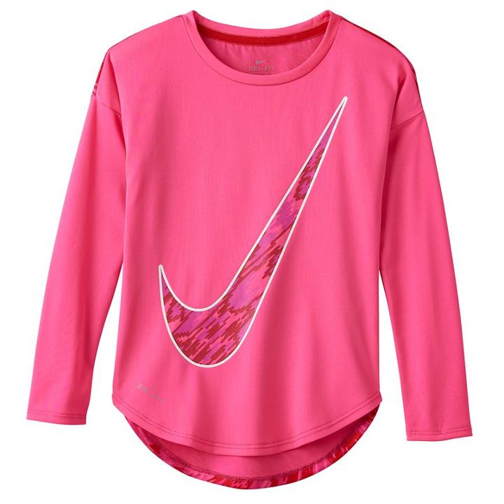 Girls 4-6x Nike Dri-fit Printed Curved High-low Tee, Girl's, Size: 5, Med Pink