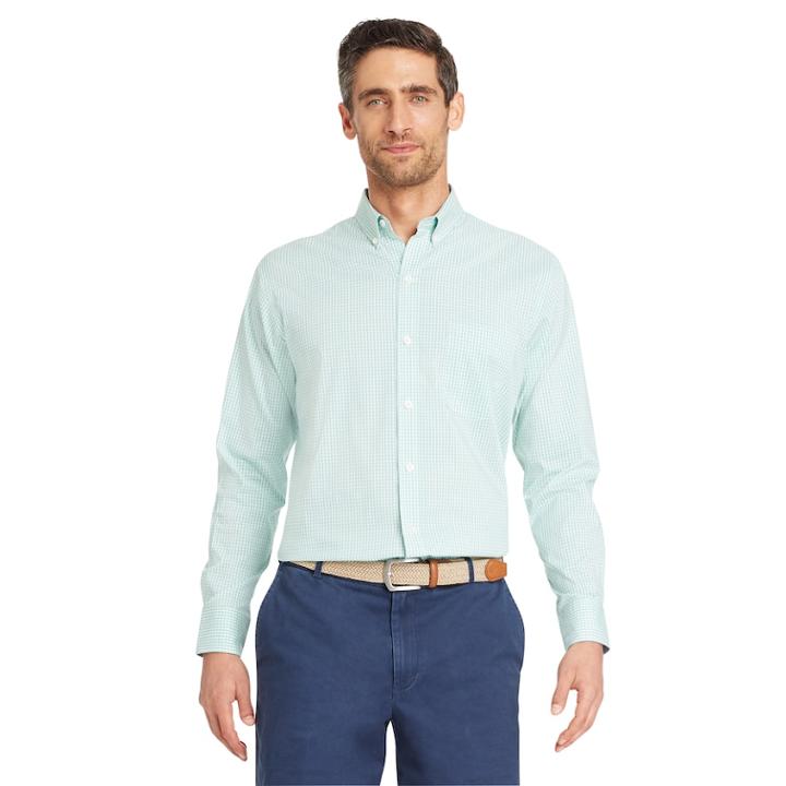 Men's Izod Classic-fit Essential Gingham Woven Button-down Shirt, Size: Xl, Green