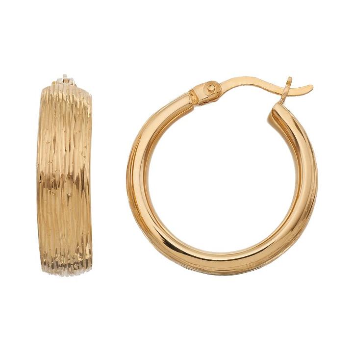 18k Gold Over Silver Textured Hoop Earrings, Women's, Yellow
