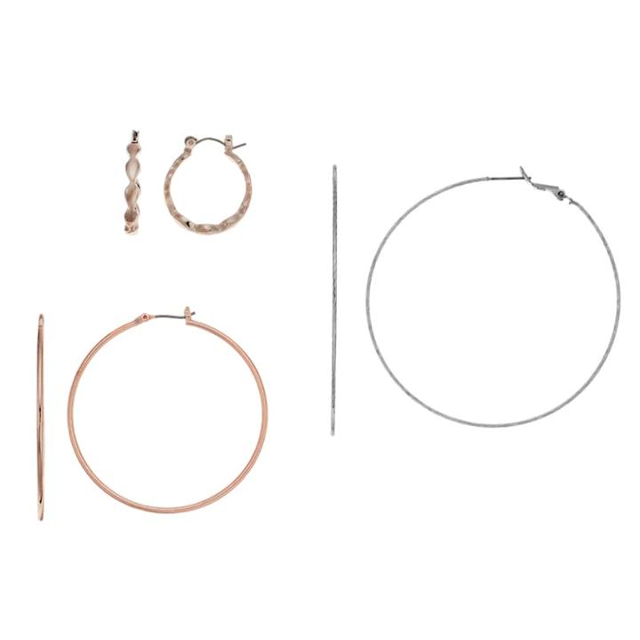 Scalloped & Twisted Hoop Earring Set, Women's, Pink