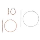 Scalloped & Twisted Hoop Earring Set, Women's, Pink