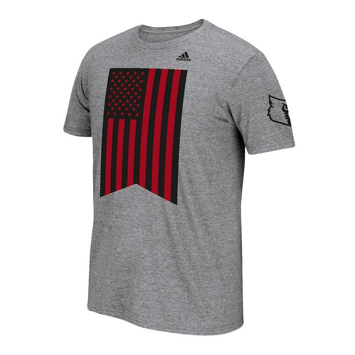 Men's Adidas Louisville Cardinals Veteran's Day Flag Tee, Size: Xl, Grey