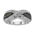 Silver Luxuries Silver Plated Marcasite & Crystal Crisscross Ring, Women's, Size: 8, Grey