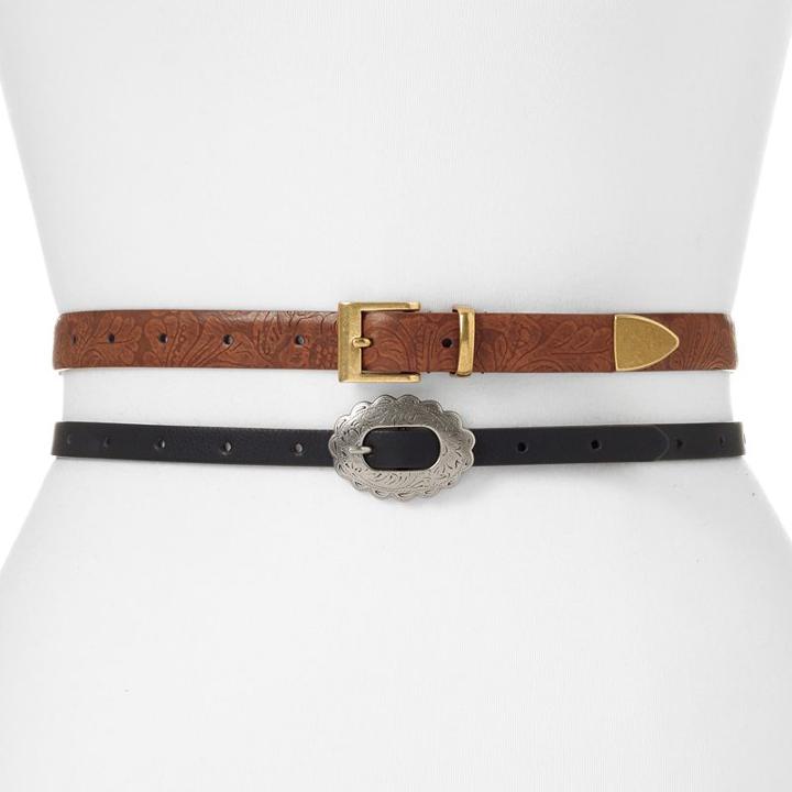 Women's Apt. 9&reg; 2-for-1 Western Belt Set, Size: Small, Grey (charcoal)