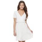 Juniors' Jolie Vie Crinkle Faux-wrap Dress, Girl's, Size: Large, White