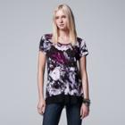 Petite Simply Vera Vera Wang Printed Chiffon-trim Tee, Women's, Size: L Petite, Med Purple