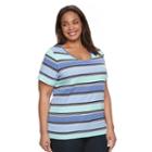 Plus Size Croft & Barrow&reg; Print Asymmetrical-hem Tee, Women's, Size: 3xl, Blue (navy)