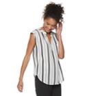 Juniors' Love, Fire Georgette Splitneck Tank, Teens, Size: Small, White Black Stripe