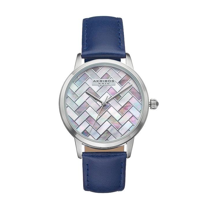 Akribos Xxiv Women's Ornate Artistic Leather Watch, Blue