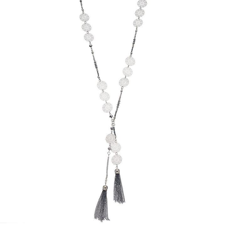 Long Gray Seed Bead Tassel Y Necklace, Women's, Grey