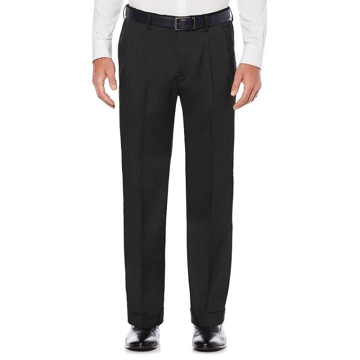 Men's Savane Straight-fit Stretch Crosshatch Pleated Dress Pants, Size: 42x30, Grey (charcoal)