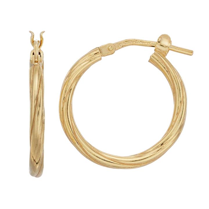 Primavera 24k Gold Over Silver Twisted Hoop Earrings, Women's