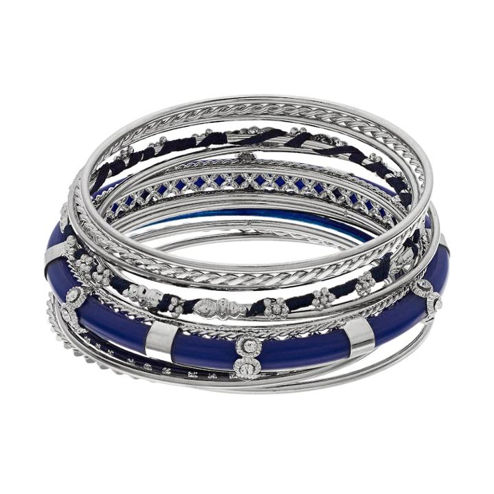 Silver Tone Bangle Bracelet Set, Women's, Blue