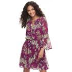Juniors' Speechless Floral Bell Sleeve Fit & Flare Dress, Teens, Size: Large, Purple Oth