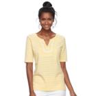 Women's Croft & Barrow&reg; Striped Embroidered Bib Top, Size: Xl, Gold