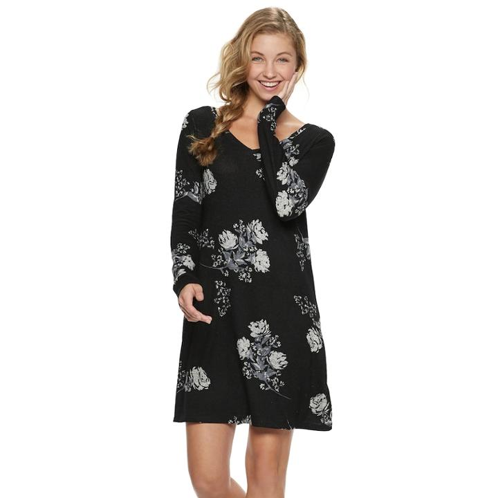 Juniors' So&reg; Floral Print Sheath Dress, Teens, Size: Large, Black