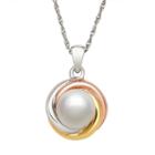 Tri-tone Sterling Silver Freshwater Cultured Pearl Knot Pendant Necklace, Women's, Size: 18, White