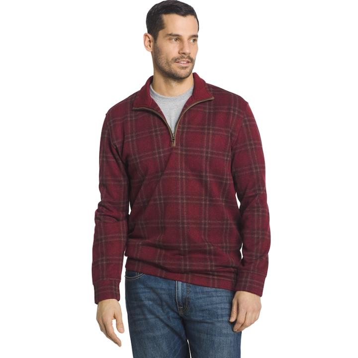 Big & Tall Men's Arrow Classic-fit Windowpane Fleece Quarter-zip Sweater, Size: 3xb, Dark Red