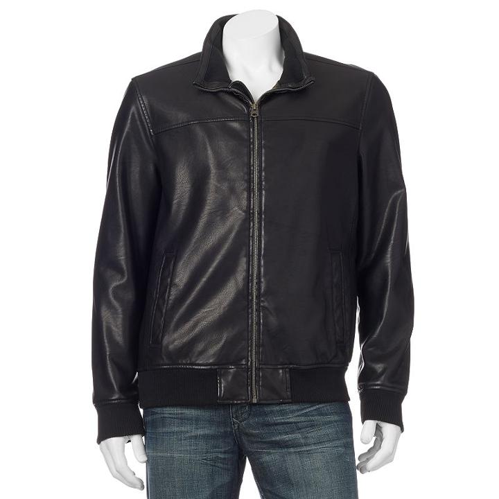 Men's Dockers Faux-leather Bomber Jacket, Size: Medium, Black