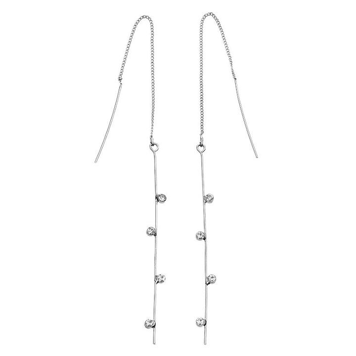 Simulated Crystal Stick Threader Earrings, Women's, Silver