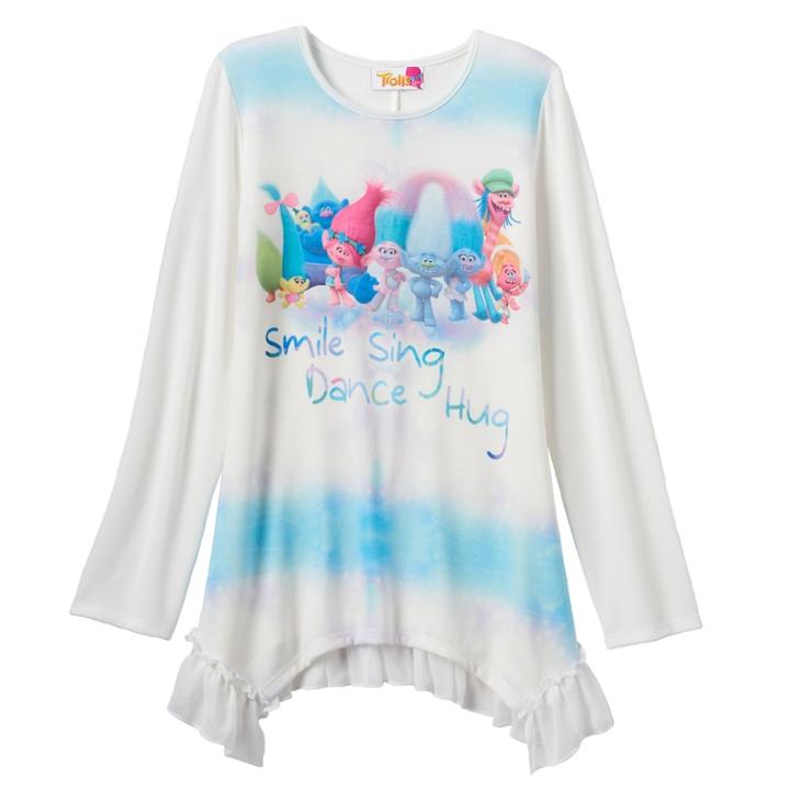 Girls 7-16 Dreamworks Trolls Smile Sing Dance Hug 4-point Graphic Tunic, Size: Medium, White