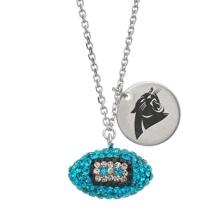Carolina Panthers Crystal Sterling Silver Team Logo & Football Charm Necklace, Women's, Size: 18, Multicolor