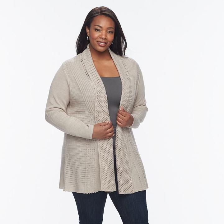 Plus Size Napa Valley Textured Open-front Cardigan, Women's, Size: 3xl, White Oth