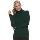 Women's Croft & Barrow&reg; Ribbed Turtleneck Sweater, Size: Large, Dark Green