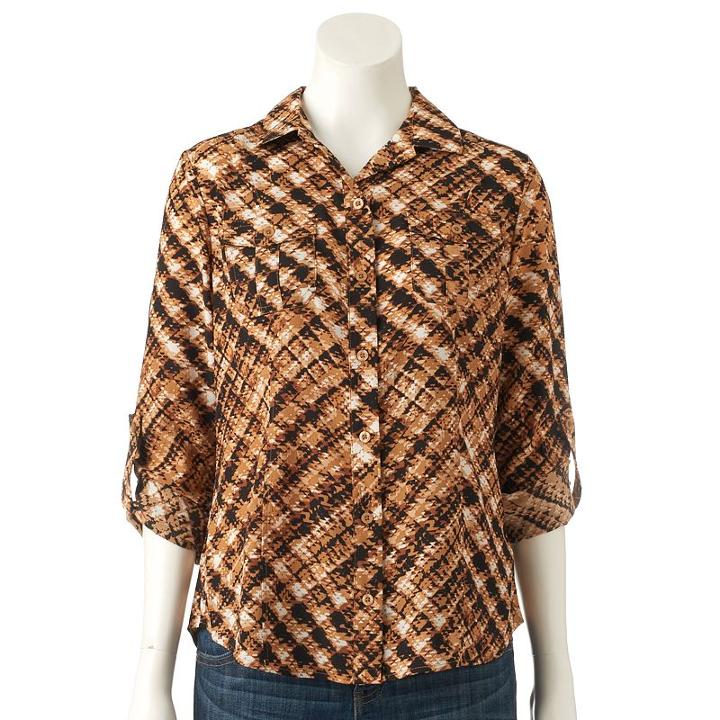 Women's Dana Buchman Roll-tab Camp Shirt, Size: Xs, Med Brown