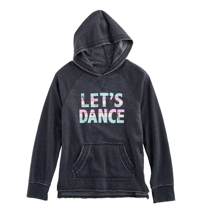 Girls 7-16 So&reg; Raw Edge Graphic Fleece-lined Hoodie, Size: 14, Grey (charcoal)