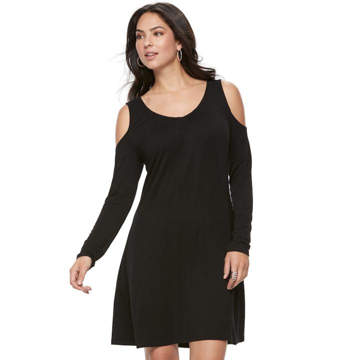 Women's Jennifer Lopez Cold-shoulder Shift Dress, Size: Small, Black