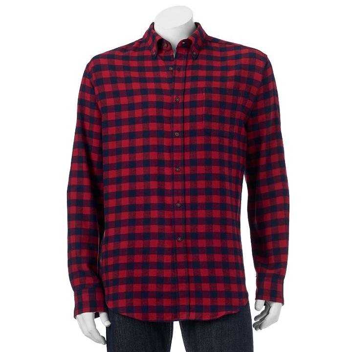 Men's Croft & Barrow&reg; Slim-fit Plaid Flannel Button-down Shirt, Size: Xxl, Dark Red