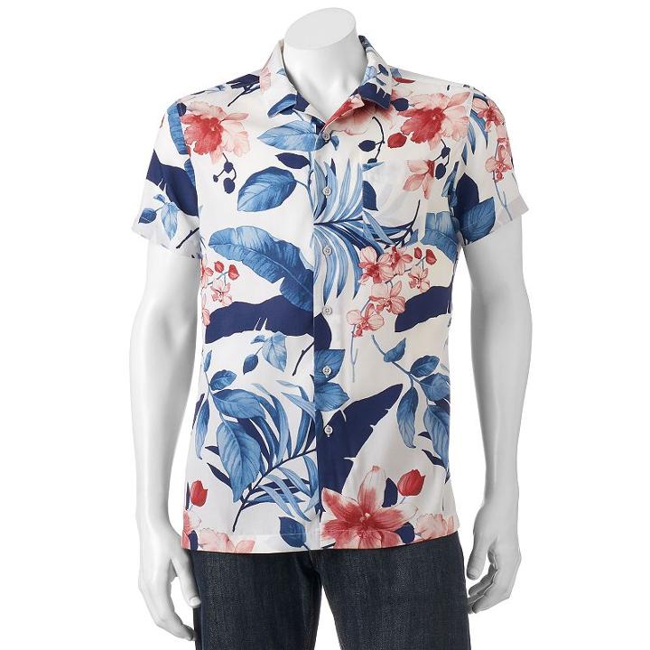 Men's Marc Anthony Slim-fit Tropical Button-down Shirt, Size: Small, Dark Blue