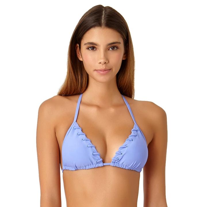 Juniors' California Sunshine Grommet Lace Triangle Bikini Top, Women's, Size: Medium, Light Blue